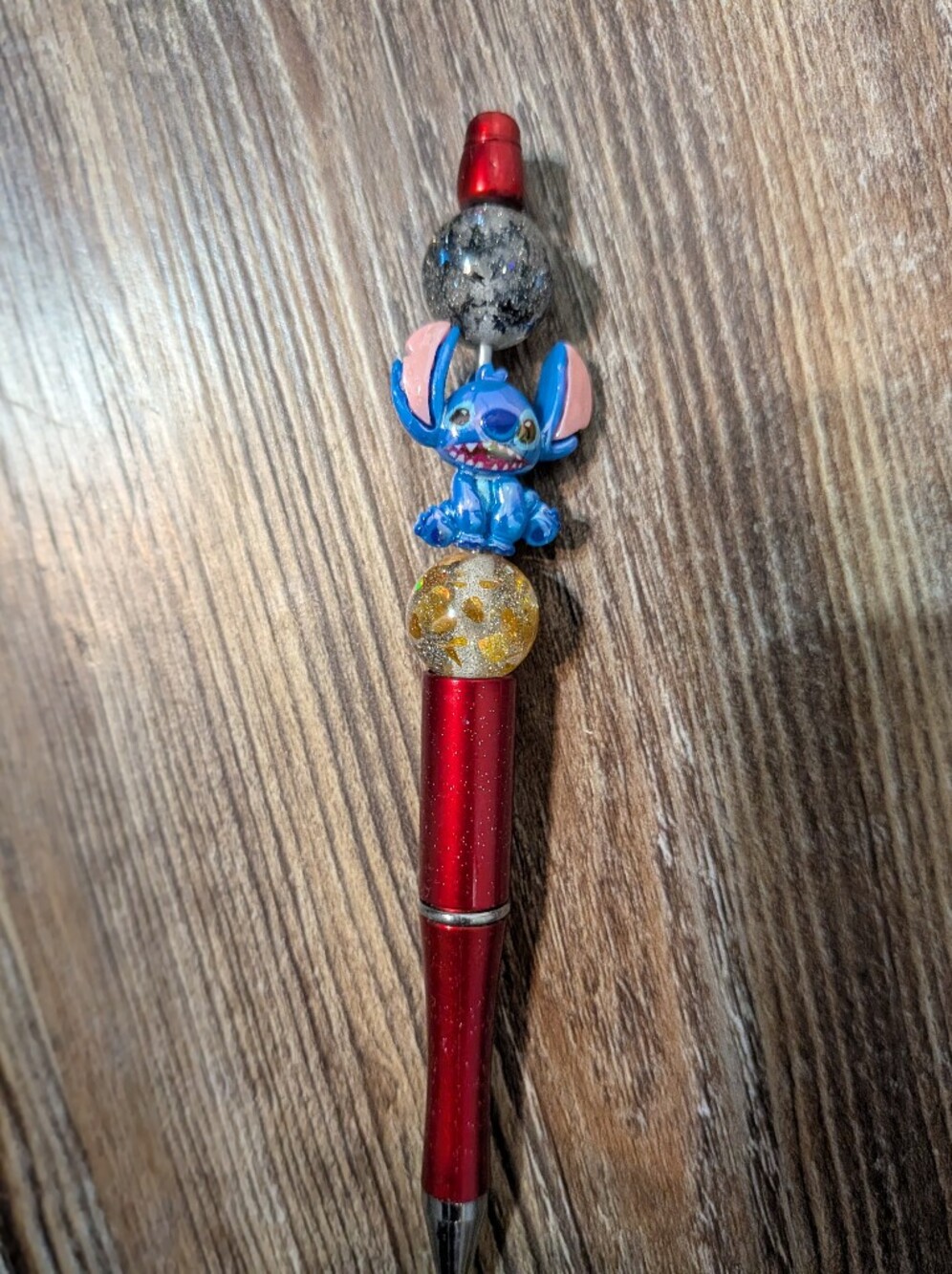 Cute Blue Stitch Character Red Beaded Pen Handmade By M